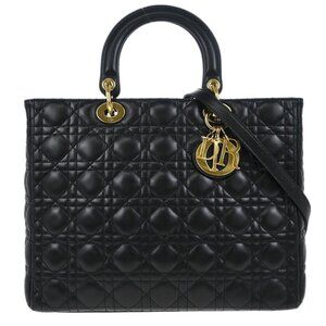 Christian Dior Black Lambskin Lady Dior Cannage 2way Handbag 02-MA-1100 114797